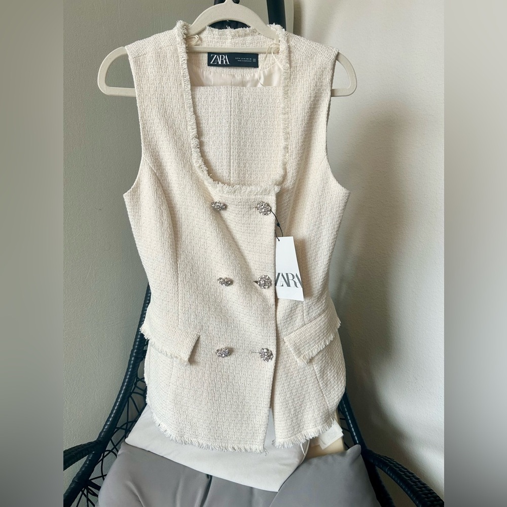 Zara Structured Metallic Thread Long Vest